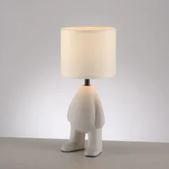 LED Tischleuchte beige Männchen stehend Stoffschirm mit Schnurschalter