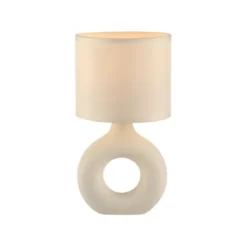 LED Tischleuchte beige Schalter Stoffschirm Beistelllampe Nachttisch