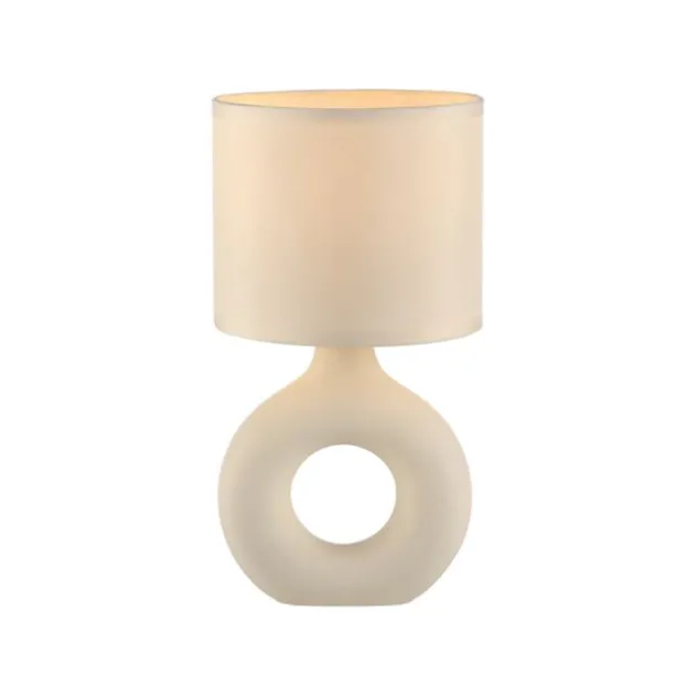 LED Tischleuchte beige Schalter Stoffschirm Beistelllampe Nachttisch