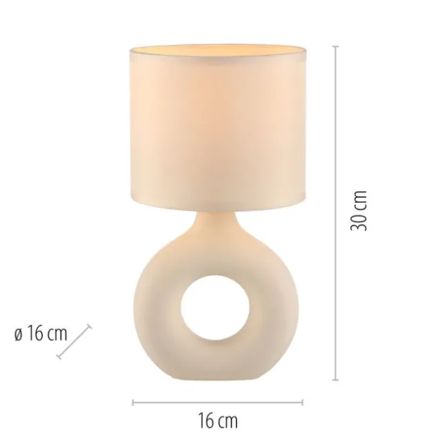 LED Tischleuchte beige Schalter Stoffschirm Beistelllampe Nachttisch