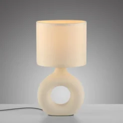 LED Tischleuchte beige Schalter Stoffschirm Beistelllampe Nachttisch