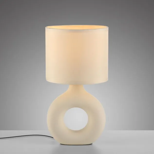 LED Tischleuchte beige Schalter Stoffschirm Beistelllampe Nachttisch