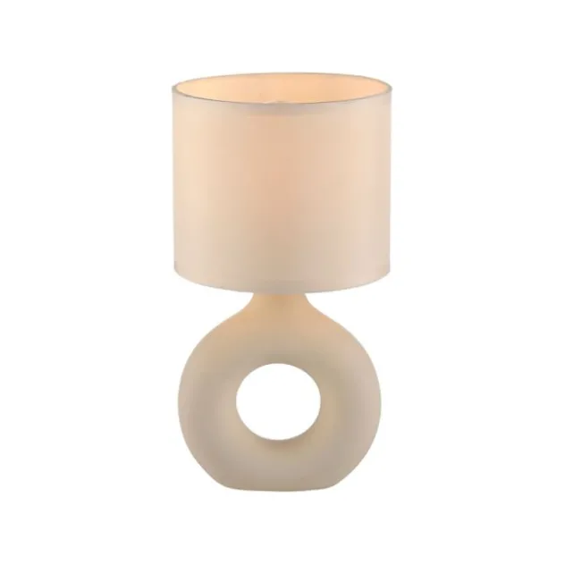 LED Tischleuchte beige Schalter Stoffschirm Beistelllampe Nachttisch