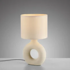 LED Tischleuchte beige Schalter Stoffschirm Beistelllampe Nachttisch