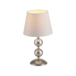 LED Tischleuchte bronze creme weißer Stoffdschirm Schnurschalter