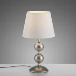 LED Tischleuchte bronze creme weißer Stoffdschirm Schnurschalter