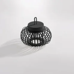 LED Tischleuchte D=25cm schwarz Akkulampe USB IP44 dimmbar per Touch