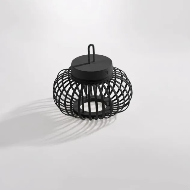 LED Tischleuchte D=25cm schwarz Akkulampe USB IP44 dimmbar per Touch