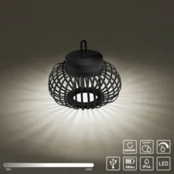 LED Tischleuchte D=25cm schwarz Akkulampe USB IP44 dimmbar per Touch