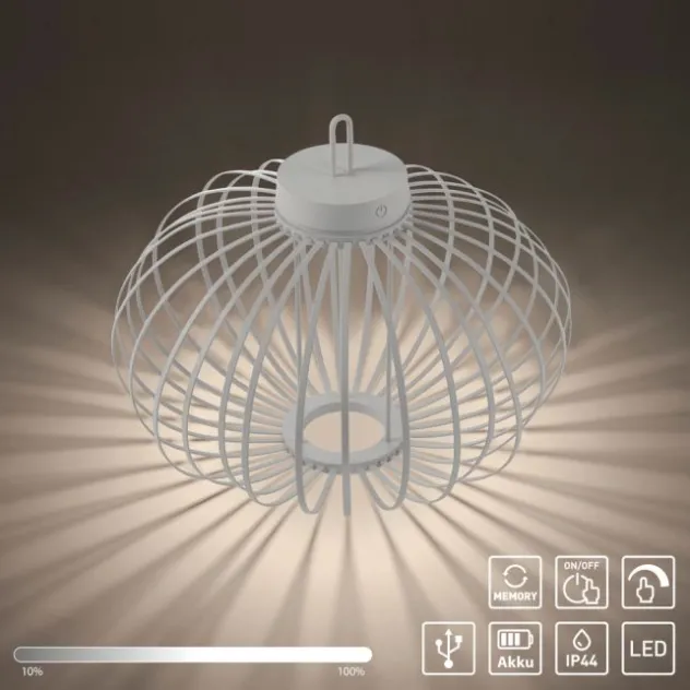 LED Tischleuchte D=46cm weiß Akkulampe USB IP44 dimmbar per Touch
