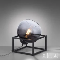 LED Tischleuchte 1 flammig schwarz Rauchglas modern Wohnlampe