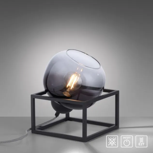 LED Tischleuchte 1 flammig schwarz Rauchglas modern Wohnlampe