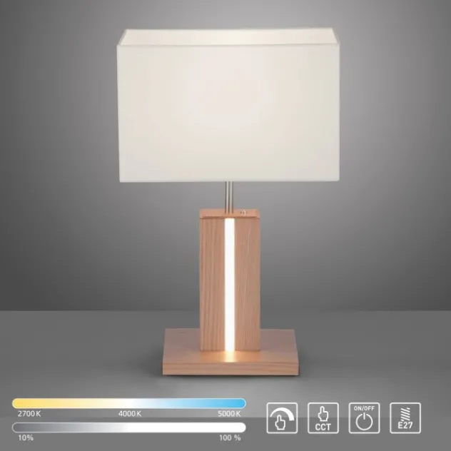 LED-Tischleuchte, Holzdekor, CCT Farbmanagement, dimmbar, Wippschalter