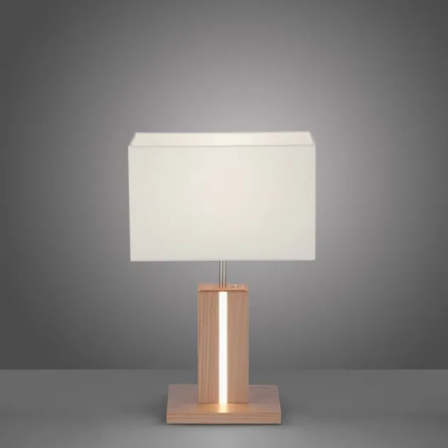 LED-Tischleuchte, Holzdekor, CCT Farbmanagement, dimmbar, Wippschalter