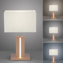 LED-Tischleuchte, Holzdekor, CCT Farbmanagement, dimmbar, Wippschalter