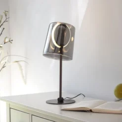 LED Tischleuchte Kaffee Farbe dimmbar per Schnurdimmer Rauchglas