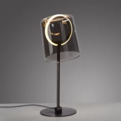 LED Tischleuchte Kaffee Farbe dimmbar per Schnurdimmer Rauchglas