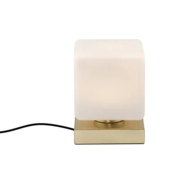LED Tischleuchte messing farbig Würfelform Touchdimmer zeitloses Design