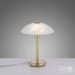 LED Tischleuchte messing matt Alabaster Dekor Glas 3 Stufen Touchdimmer
