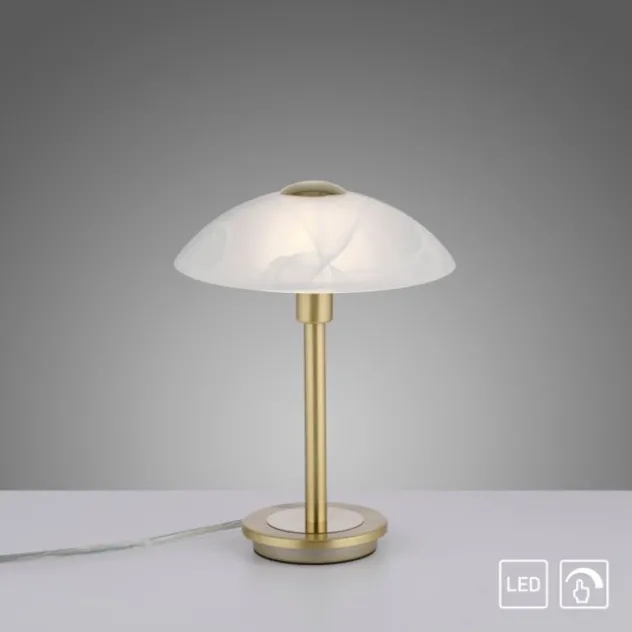 LED Tischleuchte messing matt Alabaster Dekor Glas 3 Stufen Touchdimmer