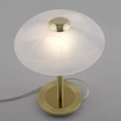 LED Tischleuchte messing matt Alabaster Dekor Glas 3 Stufen Touchdimmer