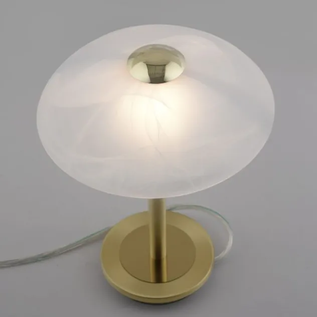 LED Tischleuchte messing matt Alabaster Dekor Glas 3 Stufen Touchdimmer
