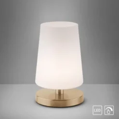 LED-Tischleuchte, messing matt, länglicher Lampenschirm, inkl. Touchdimmer