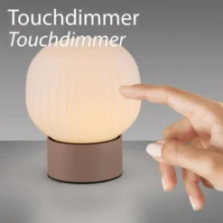 LED Tischleuchte NAMI, sandfarben, Touchdimmer, Memoryfunktion, geriffeltes Opalglas