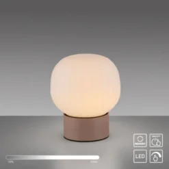LED Tischleuchte NAMI, sandfarben, Touchdimmer, Memoryfunktion, geriffeltes Opalglas