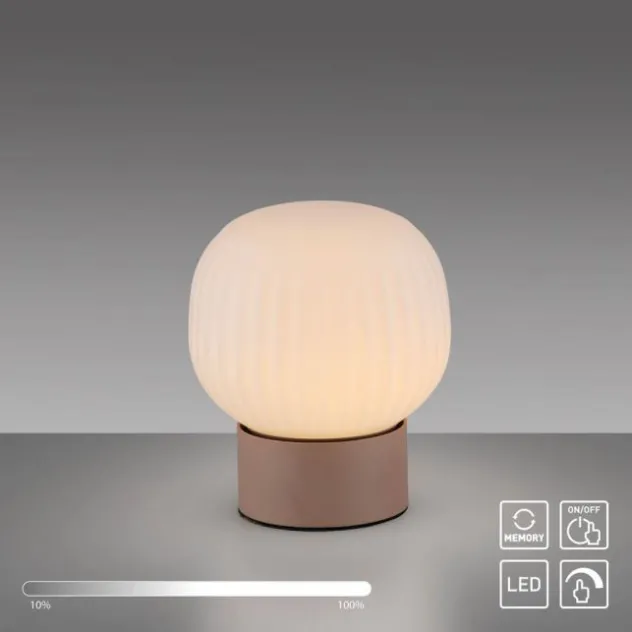 LED Tischleuchte NAMI, sandfarben, Touchdimmer, Memoryfunktion, geriffeltes Opalglas