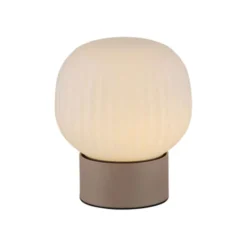 LED Tischleuchte NAMI, sandfarben, Touchdimmer, Memoryfunktion, geriffeltes Opalglas