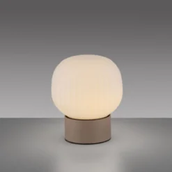 LED Tischleuchte NAMI, sandfarben, Touchdimmer, Memoryfunktion, geriffeltes Opalglas