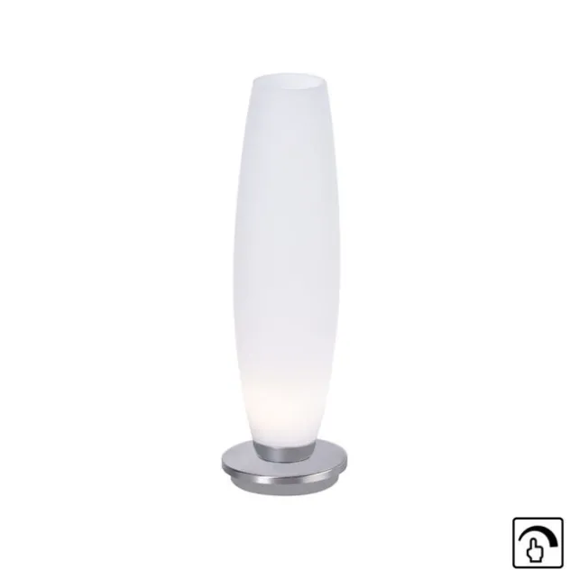 LED Tischleuchte, Opalglas, schlichtes Design, silberfarbener Fuß, dimmbar