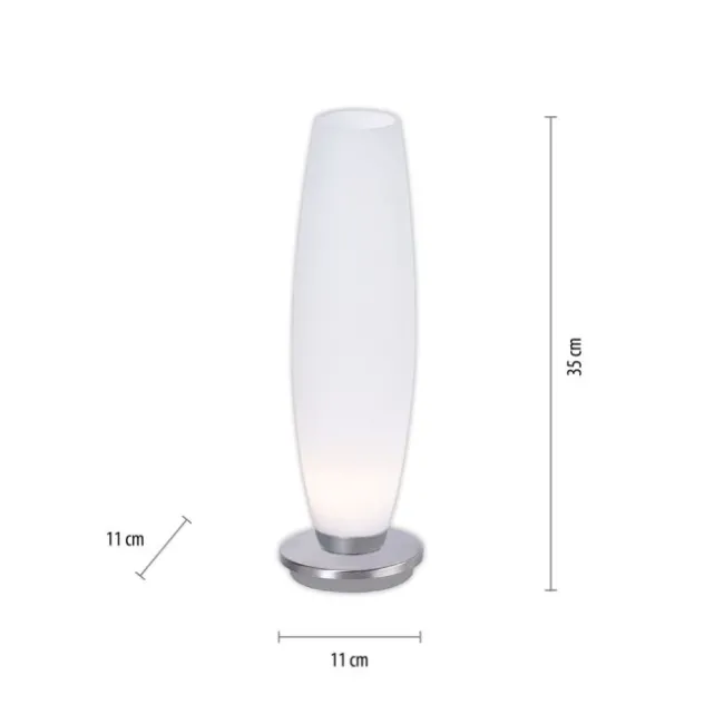 LED Tischleuchte, Opalglas, schlichtes Design, silberfarbener Fuß, dimmbar