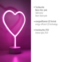 LED Tischleuchte pink Herz Batterie mit Schalter Dekorationsleuchte