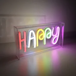 LED Tischleuchte Schriftzug Happy mehrfarbig USB Schalter dekorativ