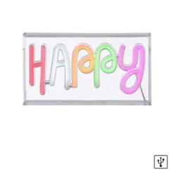 LED Tischleuchte Schriftzug Happy mehrfarbig USB Schalter dekorativ