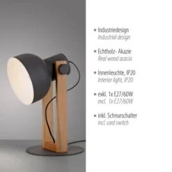 LED Tischleuchte schwarz Akazienholz höhenverstellbar Industrial