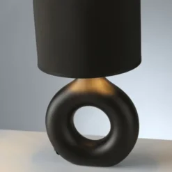 LED Tischleuchte schwarz gold Schnurschalter Stoffschirm Sideboard