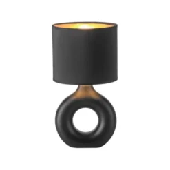 LED Tischleuchte schwarz gold Schnurschalter Stoffschirm Sideboard