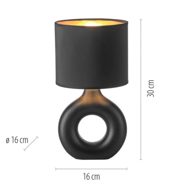 LED Tischleuchte schwarz gold Schnurschalter Stoffschirm Sideboard
