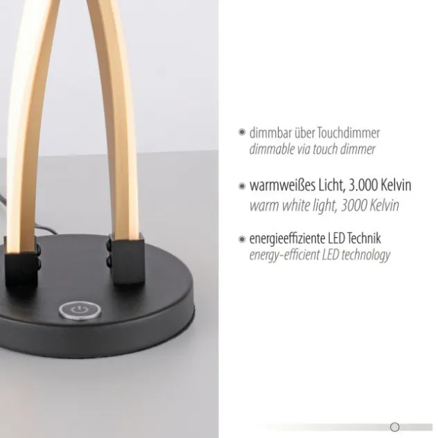 LED Tischleuchte schwarz gold Touchdimmer gebogen Innenleuchte