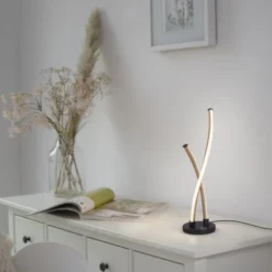 LED Tischleuchte schwarz gold Touchdimmer gebogen Innenleuchte