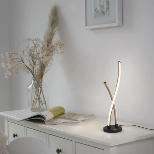 LED Tischleuchte schwarz gold Touchdimmer gebogen Innenleuchte