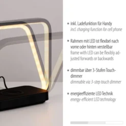 LED Tischleuchte schwarz Handy Ladefunktion Touchschalter dimmbar