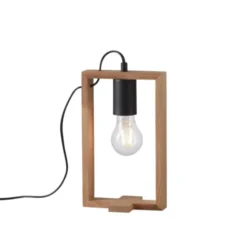 LED Tischleuchte, schwarz, Holzrahmen, Schnurschalter, Metall, 1 flammige Tischlampe
