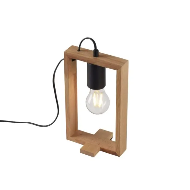 LED Tischleuchte, schwarz, Holzrahmen, Schnurschalter, Metall, 1 flammige Tischlampe