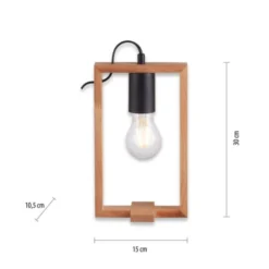 LED Tischleuchte, schwarz, Holzrahmen, Schnurschalter, Metall, 1 flammige Tischlampe