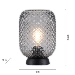 LED Tischleuchte schwarz Rauchglas Schnurschalter rund