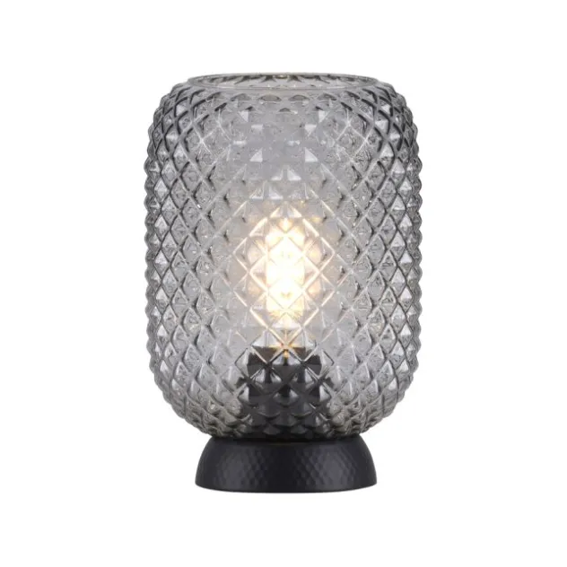 LED Tischleuchte schwarz Rauchglas Schnurschalter rund